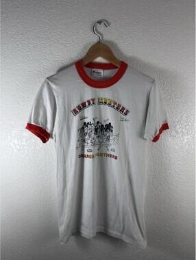Vintage Rowdy Rooters Orange Panthers Ringer T Shirt Mens Medium Single Stitch